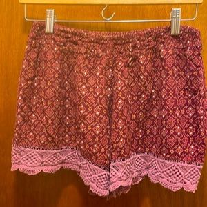 Angie purple pattern elastic shorts (previously worn)